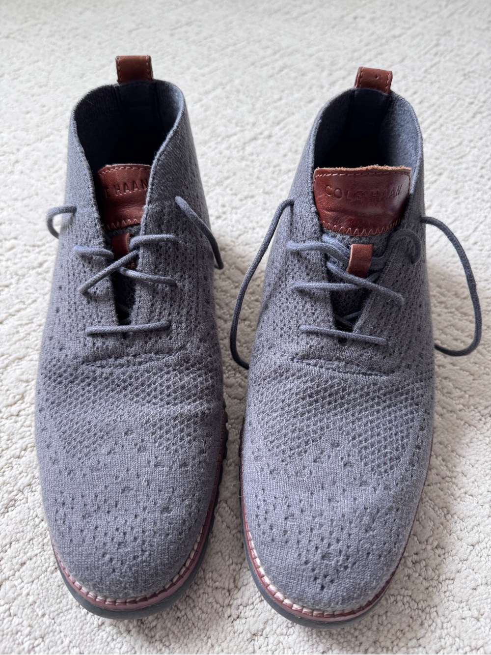 Cole Haan Men's Gray Knit Chukka Boots with Brown Leather Accents
